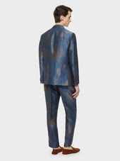 Abito Norma Doppiopetto Jacquard In Lino E Seta Blu