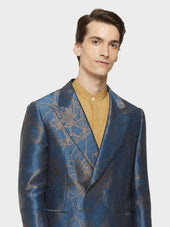 Abito Norma Doppiopetto Jacquard In Lino E Seta Blu