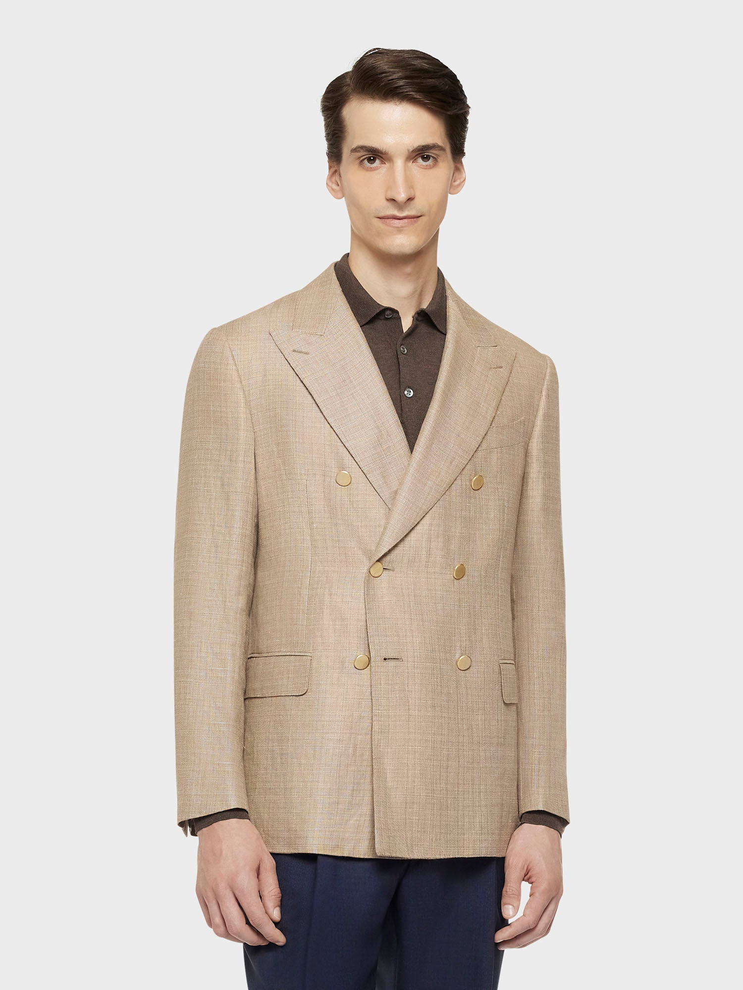 Giacca Norma Doppiopetto In Lino E Lana Beige