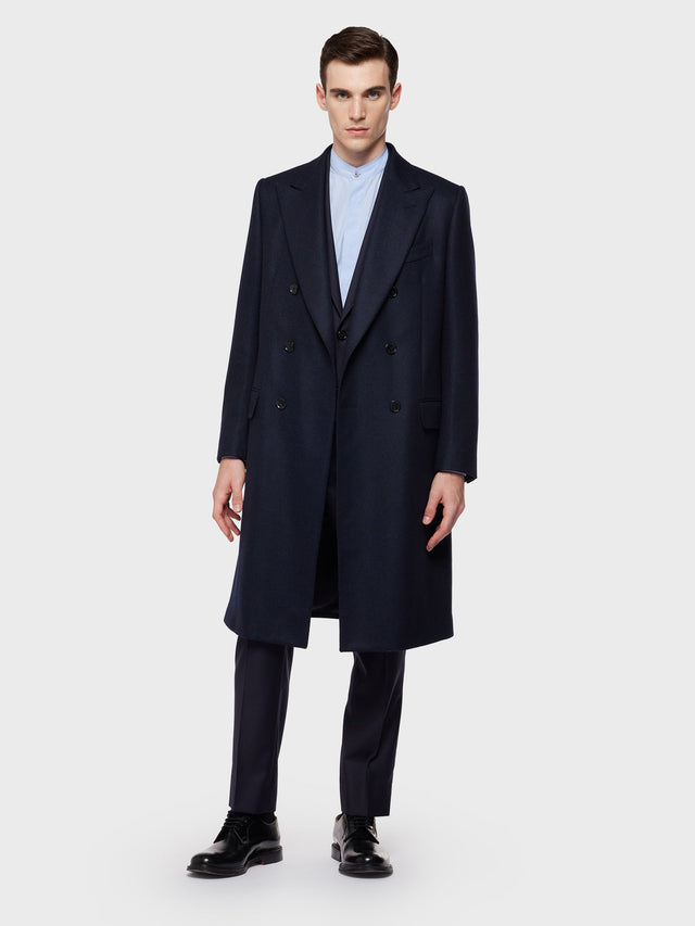 Cappotto norma doppiopetto in lana e cashmere blu navy