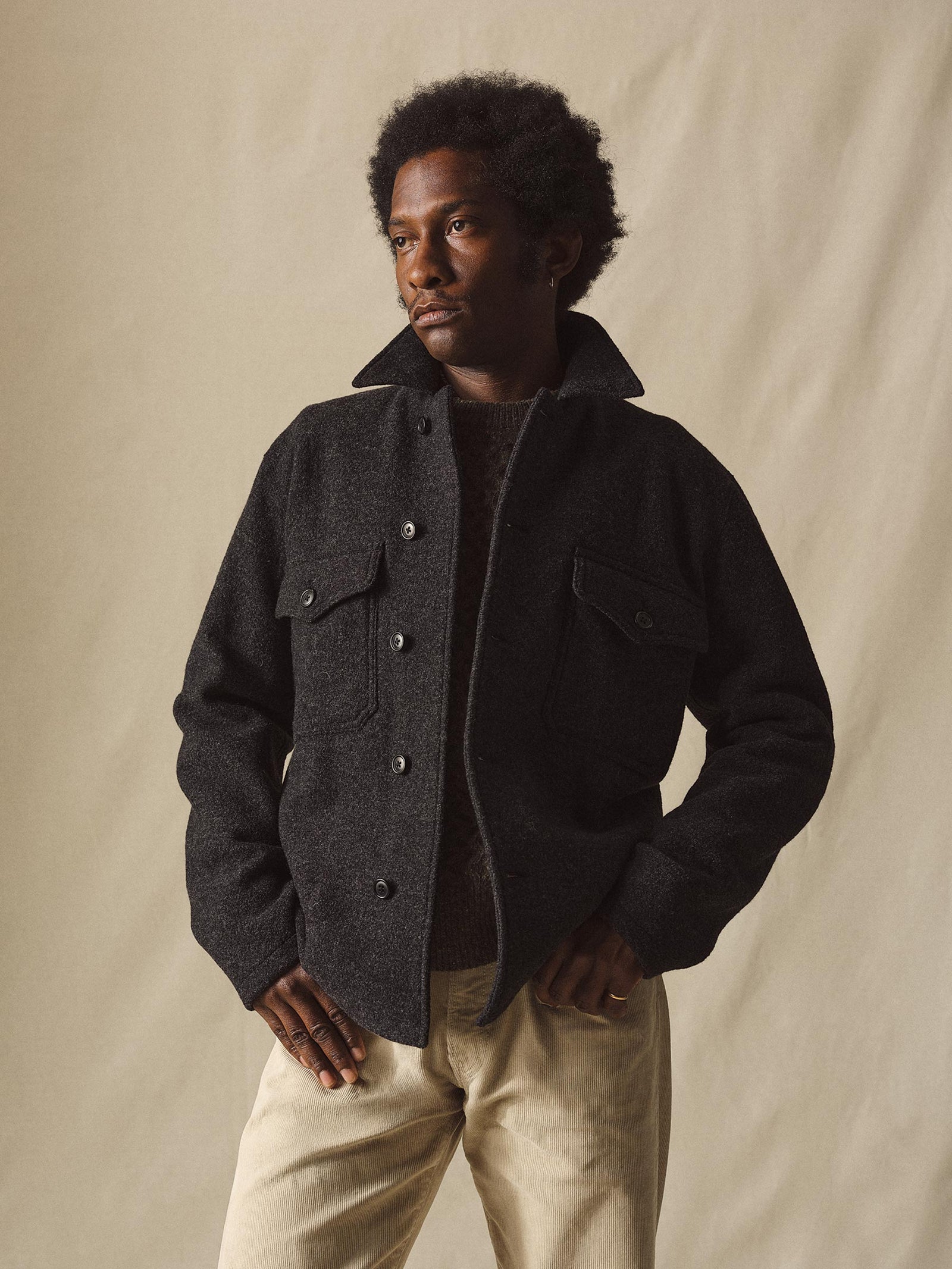 Marled Deep Charcoal Felted Wool Field Shirt