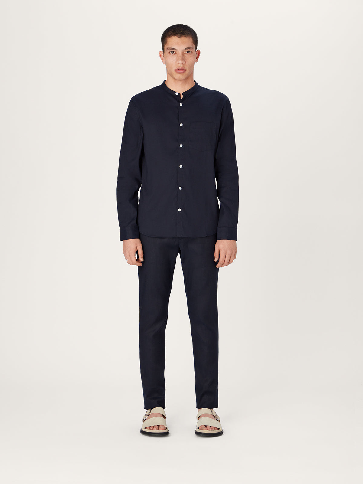 The All Day Shirt Linen Collarless Linen