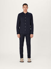 The All Day Shirt Linen Collarless || Navy | Linen