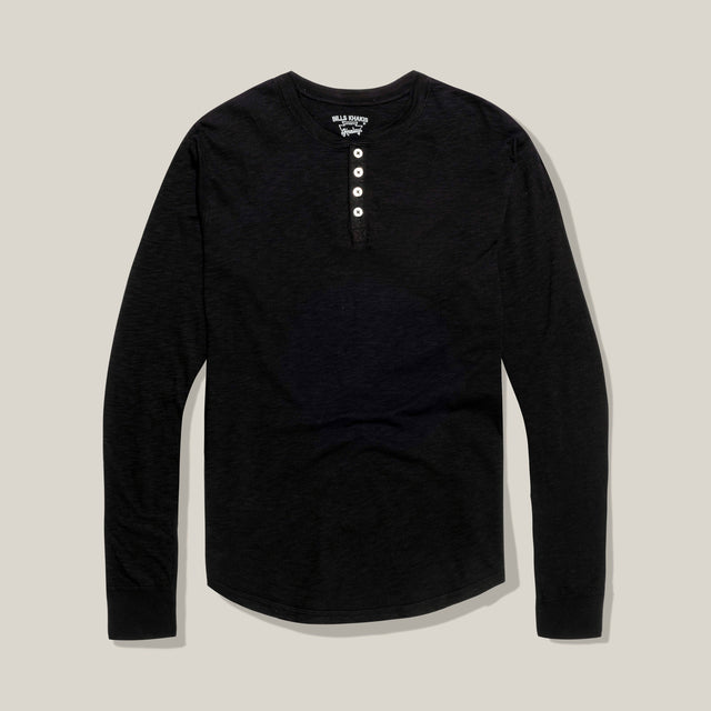 Lightweight Slub Cotton Henley – Standard Fit –Black