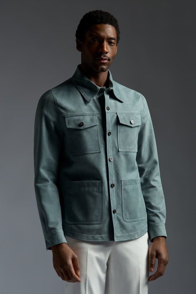 Aqua Suede Double Overshirt
