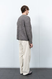 LINEN WOOL V-NECK - BROWN MELANGE