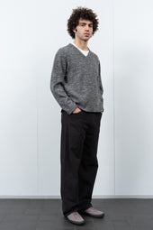 LINEN WOOL V-NECK - CHARCOAL MELANGE