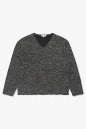LINEN WOOL V-NECK - CHARCOAL MELANGE
