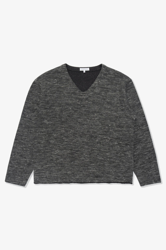 LINEN WOOL V-NECK - CHARCOAL MELANGE