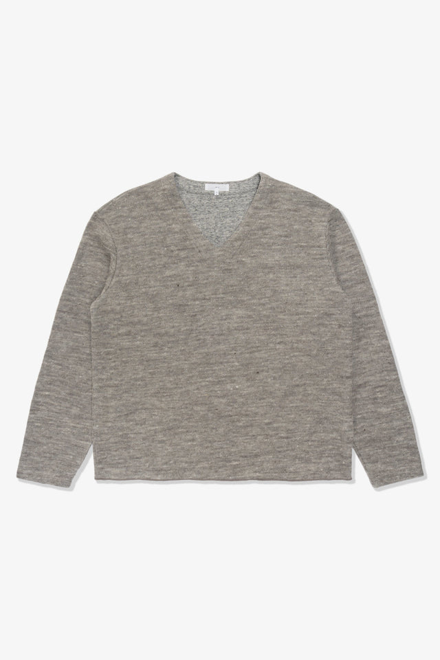 LINEN WOOL V-NECK - GREY MELANGE