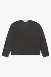 CROPPED V-NECK SWEATER - PEWTER