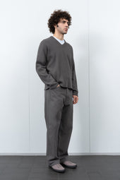 CROPPED V-NECK SWEATER - PEWTER