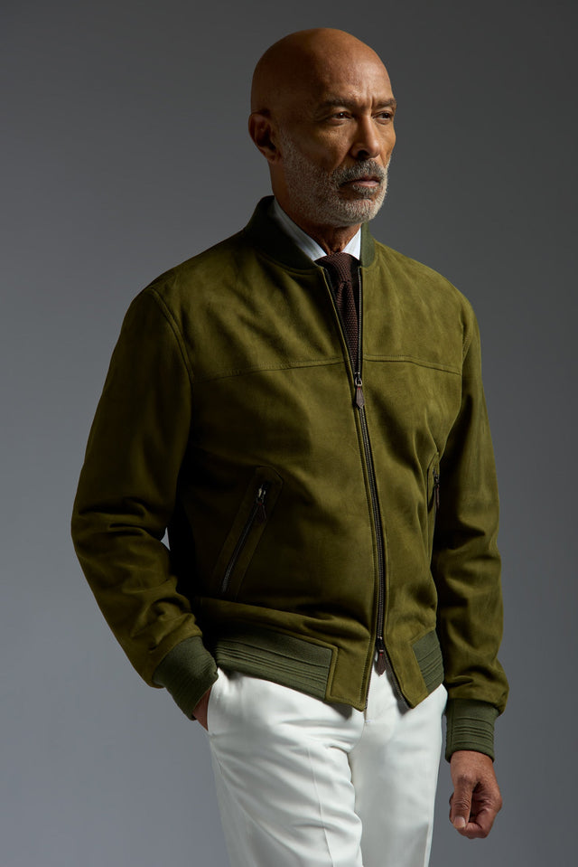 Aqua Suede Varsity Bomber