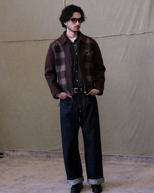 Wool Splice Plaided Field Sports Jacket