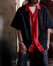 Red Placket Panel Bowling Shirt