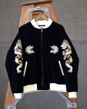 Quilted Souvenir Valvet Jacket Tiger Dragon Embroidery