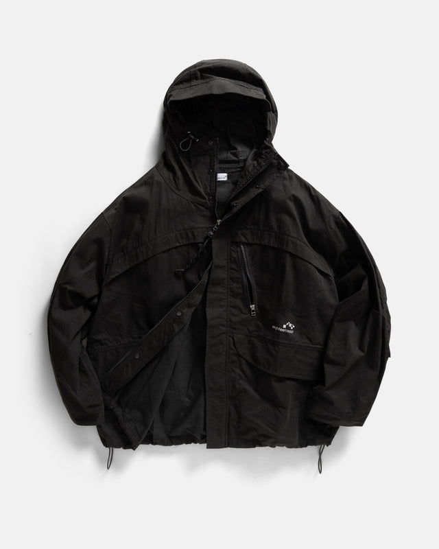 LAINES HOODED SHELL - BLACK WATER-REPELLENT BEESWAX COATED COTTON / NYLON