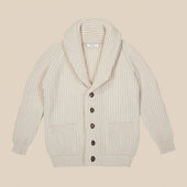 Superfine lambswool shawl collar cardigan in ecru