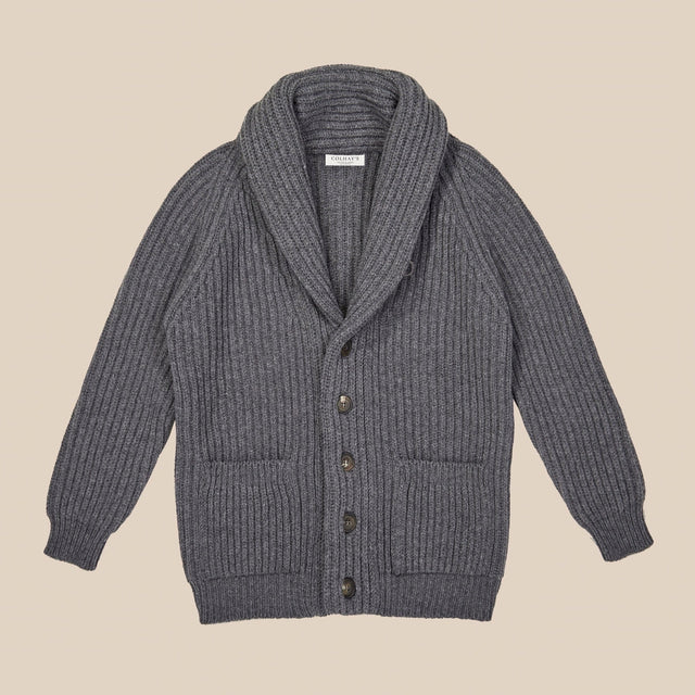 Superfine lambswool shawl collar cardigan in grey mélange