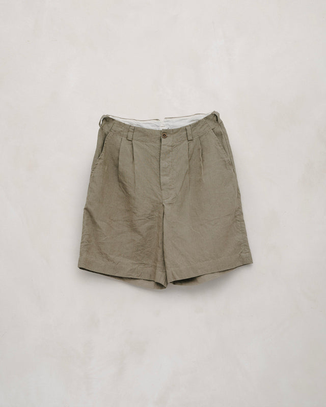 Two Pleat Short - Tumbled Linen, Dark Beige