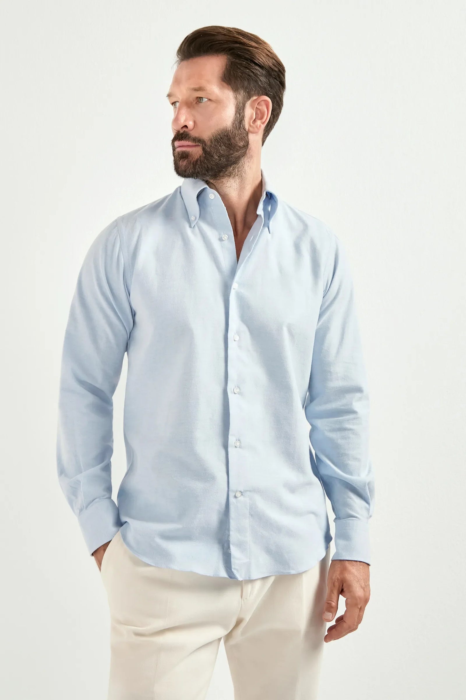 Light Brushed Cotton Button Down Shirt Made In Italy