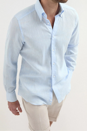 Light blue linen button down shirt - Made In Italy