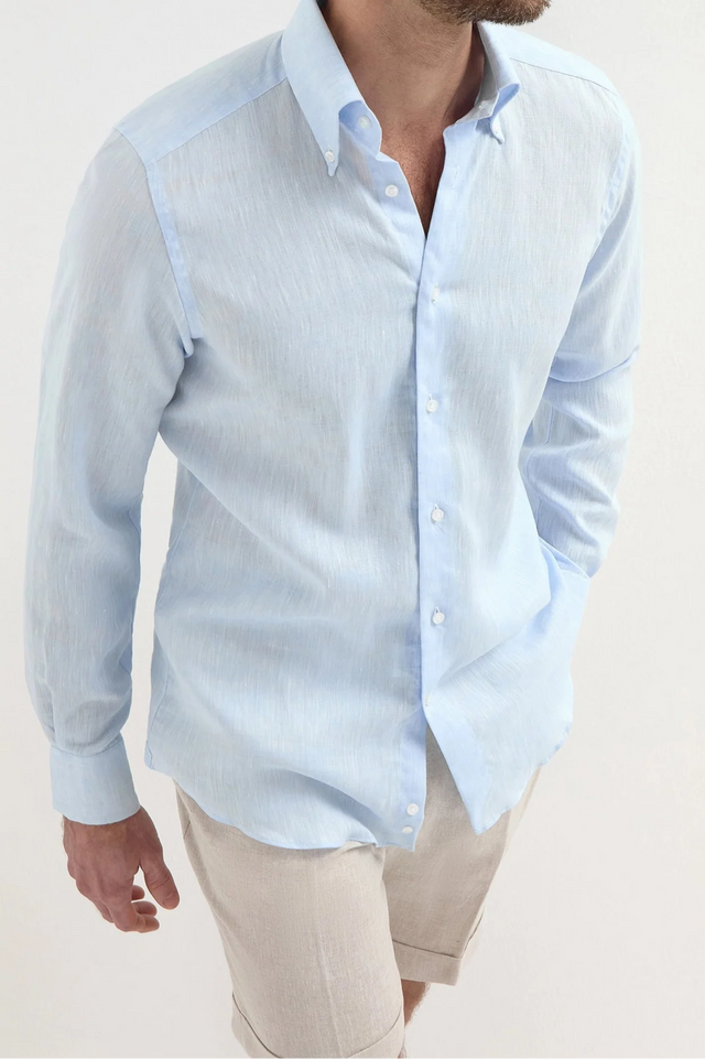 Light blue linen button down shirt - Made In Italy