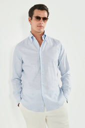 Light Striped Chambray Button Down Shirt Made In Italy