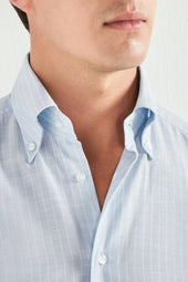 Light Striped Chambray Button Down Shirt Made In Italy