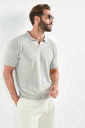 Light grey cotton and linen polo - Made in Italy