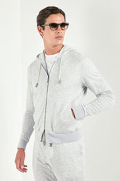 Light grey jersey zip hoodie - Made in Italy