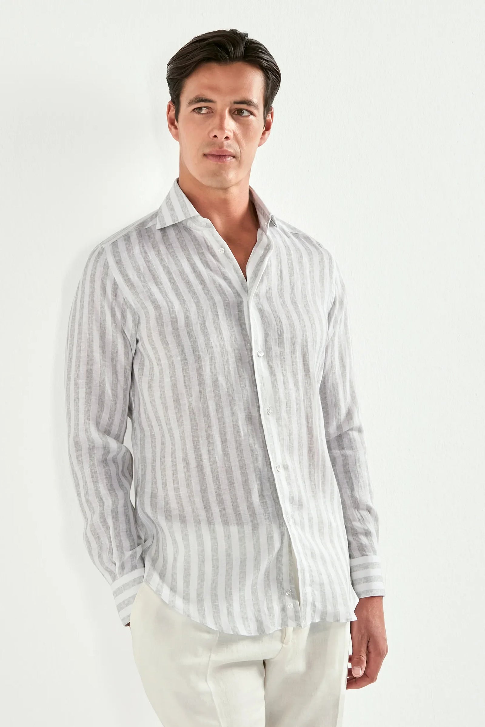 Striped Linen And Tencel Shirt Made In Italy
