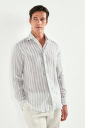 Light grey striped linen and tencel shirt - Made in Italy