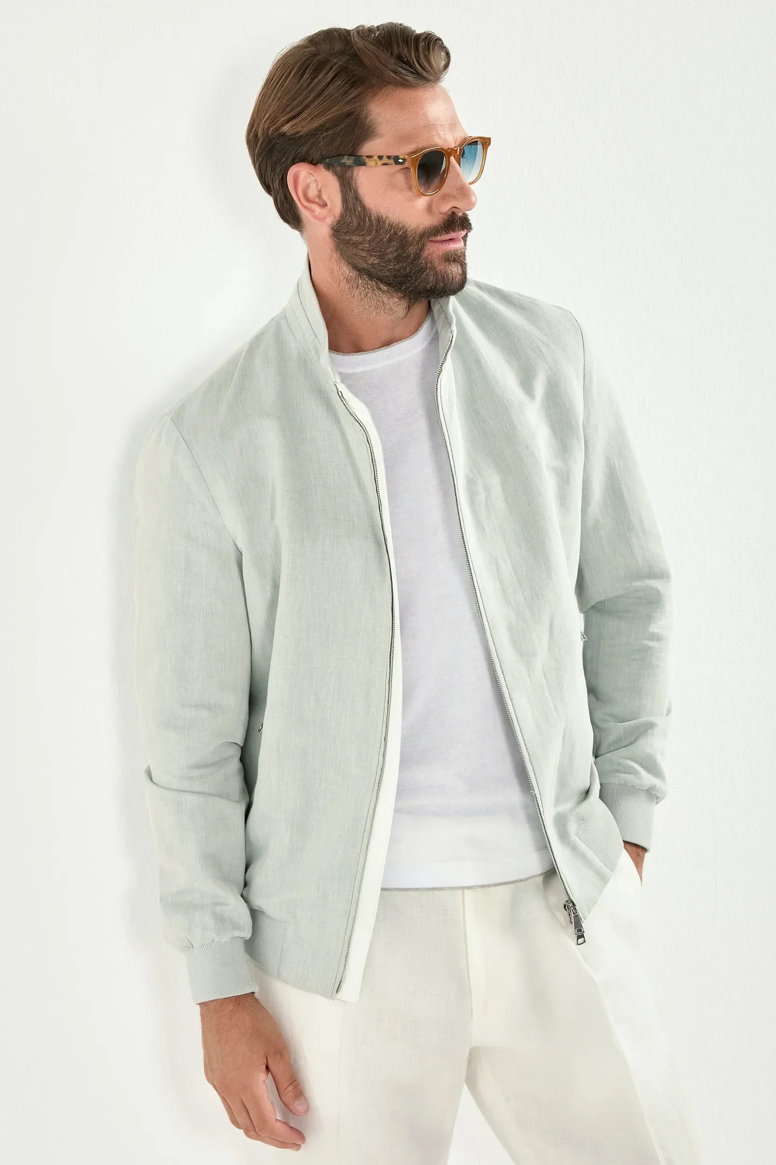 Light Linen And Cotton Bomber Made In Italy