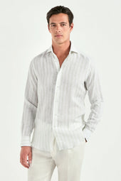 Light Striped Linen And Tencel Shirt Made In Italy