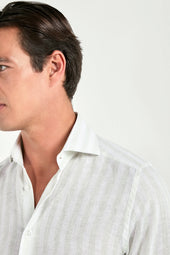 Light Striped Linen And Tencel Shirt Made In Italy