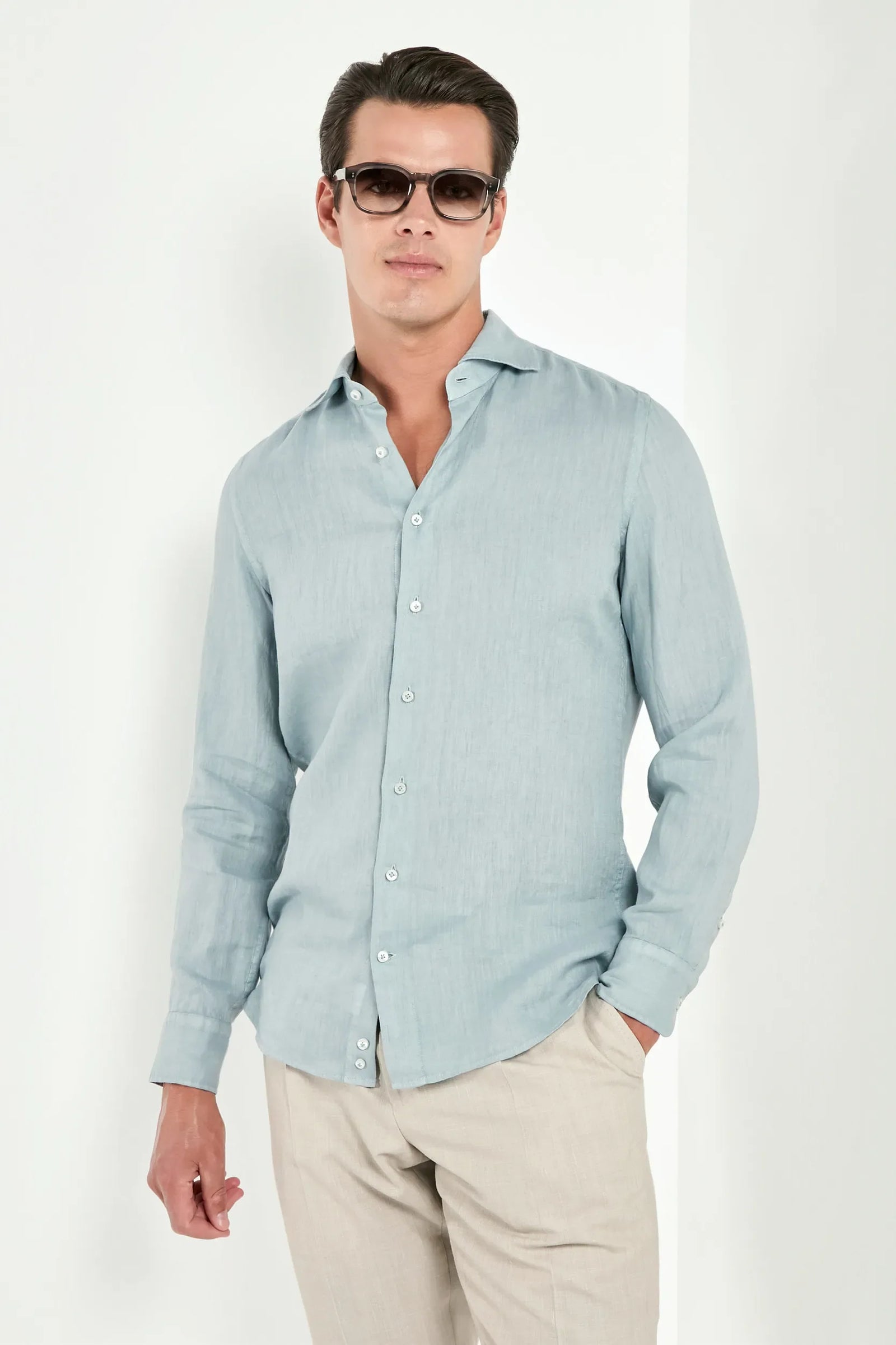 Light Garment Dyed Linen Shirt Made In Italy