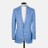 Notch Lapel Jacket in Light Blue Wool, Silk & Linen Hopsack