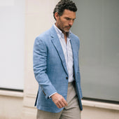 Notch Lapel Jacket In Light Wool Silk Linen Hopsack