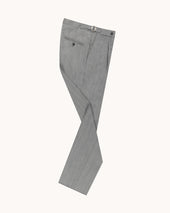 Single Pleat Trouser - Light Grey Herringbone Wool