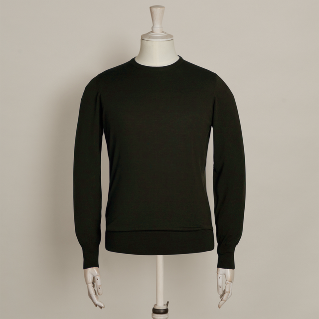 Lightweight Merino Crew Neck Sweater in Dark Green