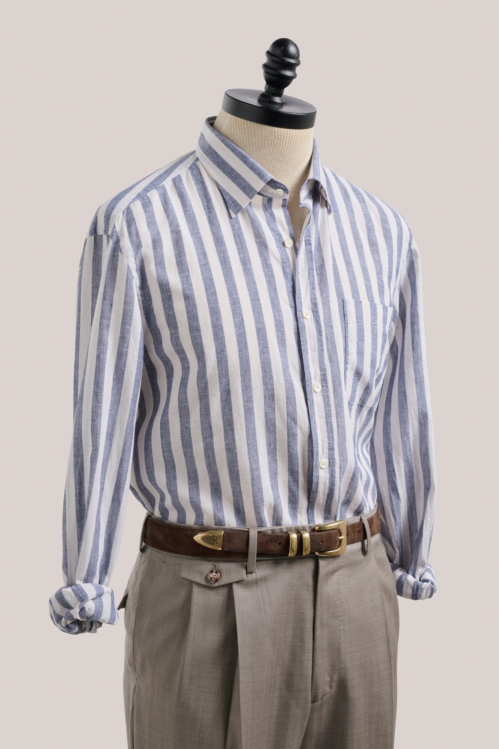 Holiday Shirt Cotton Linen White Bengal Stripe
