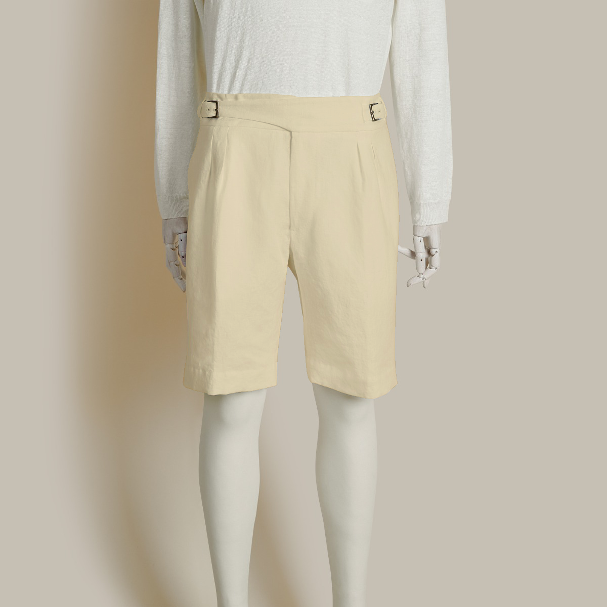 Irish Linen Gurkha Shorts In Buttercream
