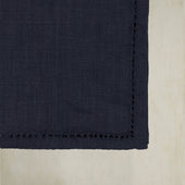 Linen Pocket Square With Drawn Thread Detail In Navy