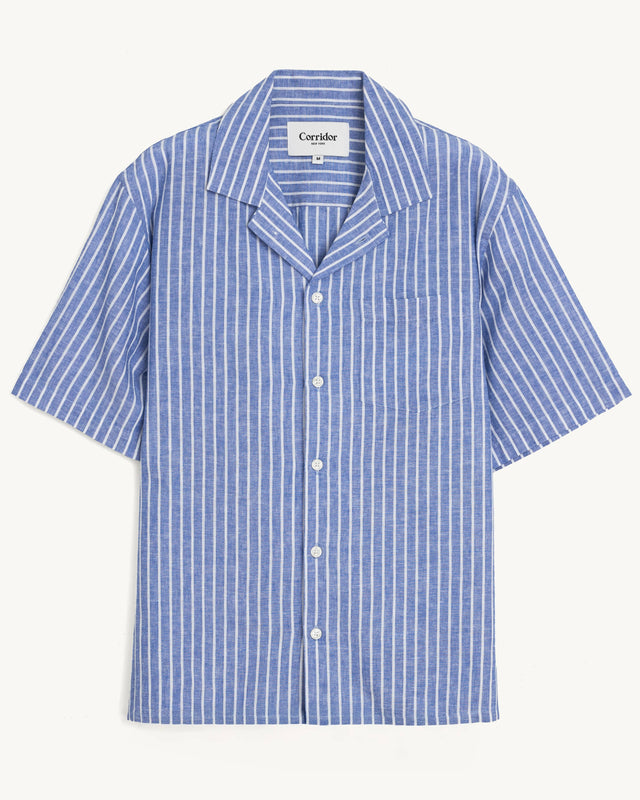 Linen Stripe SS - Blue