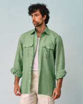 Green Linen Loose Fit Shirt