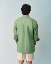 Green Linen Loose Fit Shirt