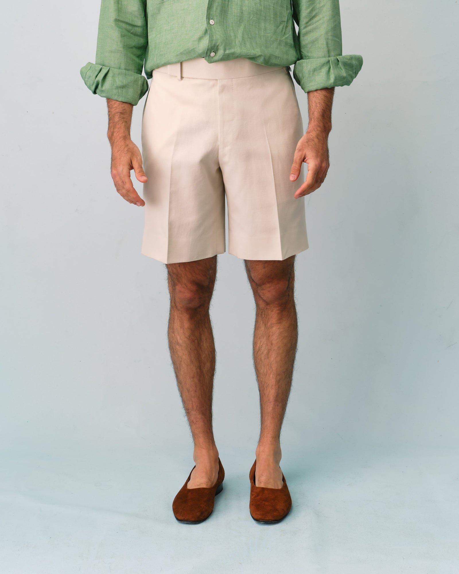 Off White Cotton And Linen Shorts