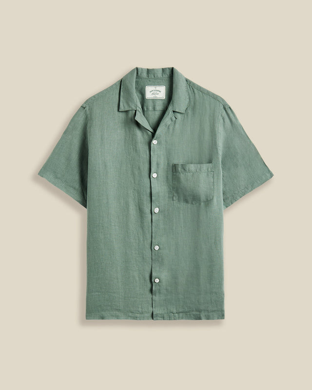 LINEN CAMP COLLAR - DRY GREEN