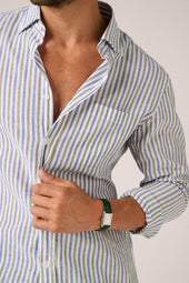 Holiday Shirt Cotton Linen And Olive Stripe